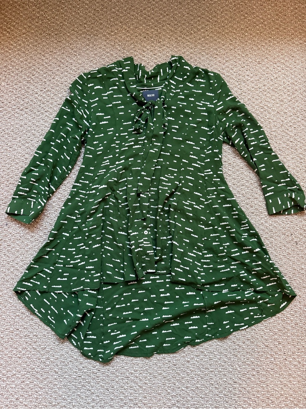 Maeve XS Green Cloud Print Tie Neck Tunic Blouse Anthropologie